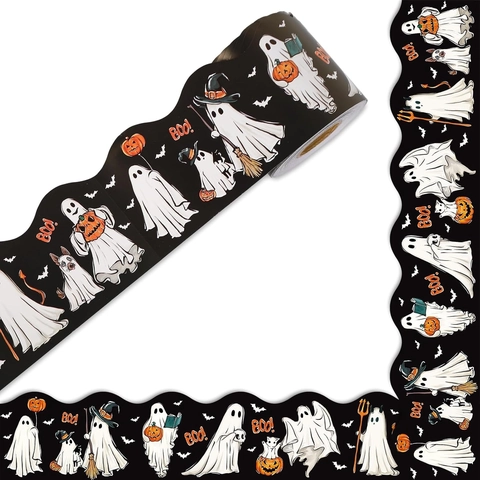Adesivi per Bordo Lavagna di Halloween Fantasma Zucca Pipistrello Bordo Festonato Decorativo per Scuola Casa
