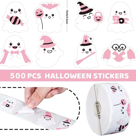 Cartoon Geist Halloween Aufkleber Rosa Weiß Schwarz Selbstklebende Etiketten Für Geschenkverpackung Party Dekoration