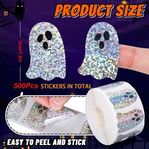 Halloween Holographique Fantôme Autocollants Laser Paillettes Auto-Adhésif Étiquette Pour Festival Fête Décoration Sac Cadeau Sceau