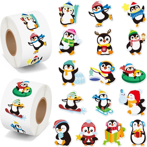 Adesivi Decorativi a Forma di Animali Cartone Animato Mela Scuolabus Rotolo da 500 Etichette Adesive per Scrapbooking Fai da Te Regalo Bambini