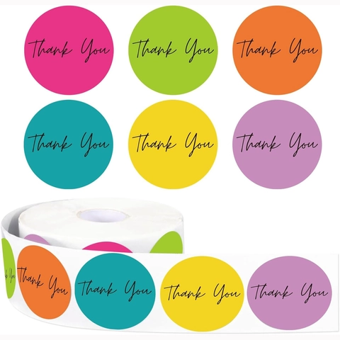 Round Thank You Stickers Multicolor Adhesive Seal Labels For Gift Envelope Decoration Party Wedding Business Supplies