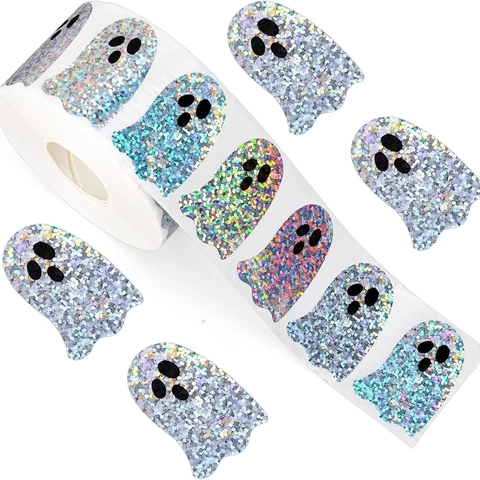 Halloween Holographique Fantôme Autocollants Laser Paillettes Auto-Adhésif Étiquette Pour Festival Fête Décoration Sac Cadeau Sceau