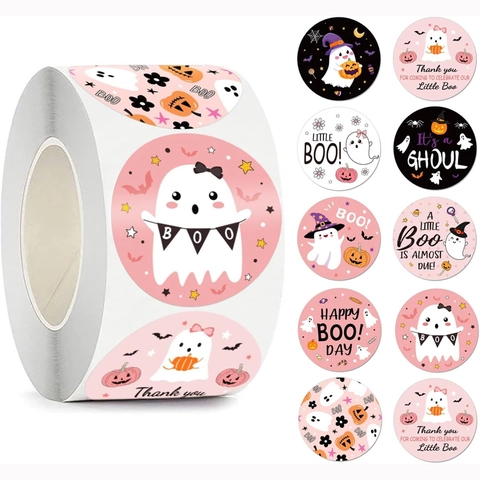 Adesivi Decorativi Autoadesivi Rotondi di Halloween Zucca Fantasma Pipistrello Horror Modelli di Impronte di Mani di Sangue per Sigillare Sacchetti Regalo per Feste Festive