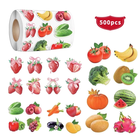 Cartoon Fruit Vegetable Pattern Decorative Stickers Set Realistic Hand-Drawn Self-Adhesive Labels For DIY Scrapbooking Gift Box Decor