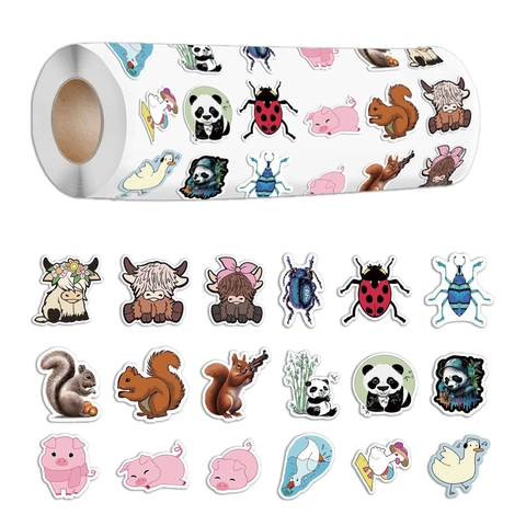 Cartoon Animal Roll Stickers Cute Panda Pig Die Cut Adhesive Paper Stickers For Scrapbooking DIY Crafts Gift Wrap Decor