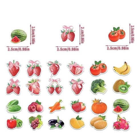Cartoon Fruit Vegetable Pattern Decorative Stickers Set Realistic Hand-Drawn Self-Adhesive Labels For DIY Scrapbooking Gift Box Decor