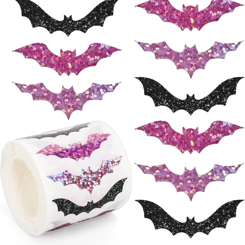 Adesivi Glitterati a Forma di Pipistrello di Halloween per Decorazioni Feste Etichette Sigillanti in Carta Autoadesiva