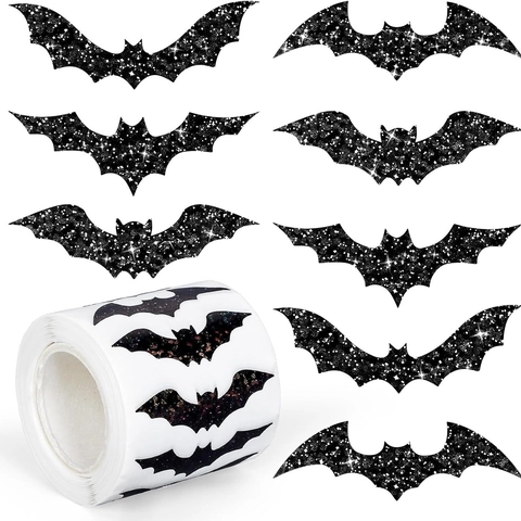 Adesivi Glitterati a Forma di Pipistrello di Halloween per Decorazioni Feste Etichette Sigillanti in Carta Autoadesiva