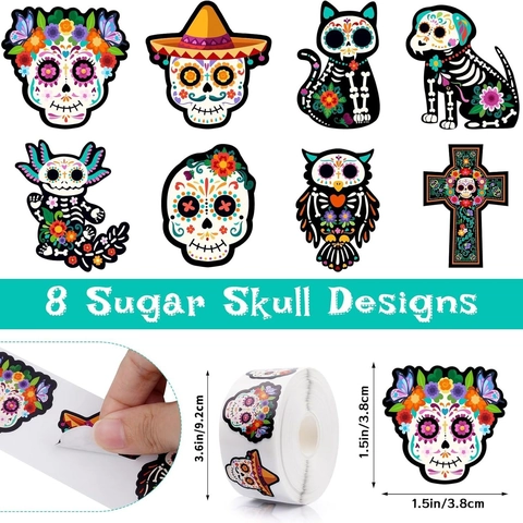 Mexican Day Of The Dead Sugar Skull Stickers Adhesive Paper Decorative Labels Halloween Party Gift Sealing Mexican Style