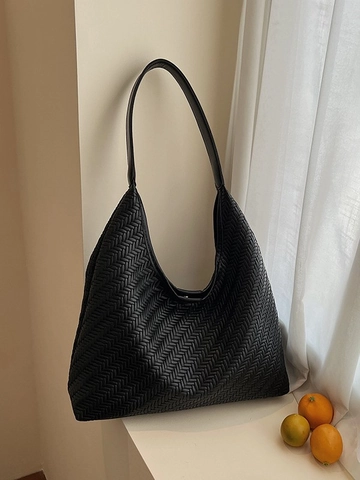 Damen Gewebte PU Leder Große Kapazität Hobo Schultertasche Minimalistische Unterarm Tote Tasche Mode Pendeln Handtasche