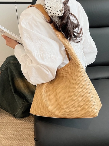 Damen Gewebte PU Leder Große Kapazität Hobo Schultertasche Minimalistische Unterarm Tote Tasche Mode Pendeln Handtasche