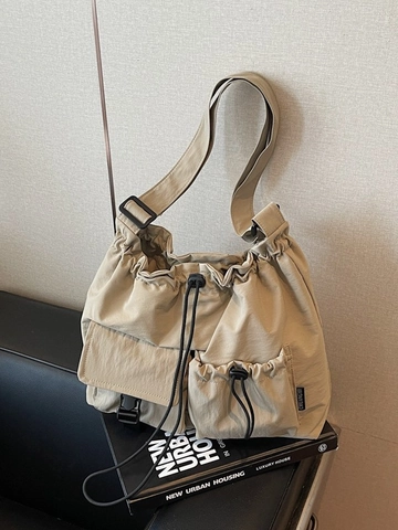Harajuku Stil Kordelzug Tote Bag Große Kapazität Damen PU Material Multi Tasche Student Schule Umhängetasche Casual Vielseitige Handtasche