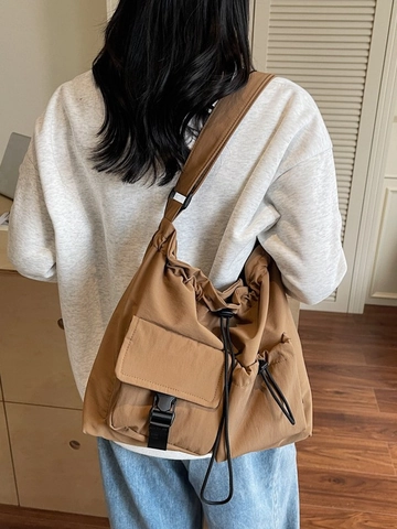 Harajuku Stil Kordelzug Tote Bag Große Kapazität Damen PU Material Multi Tasche Student Schule Umhängetasche Casual Vielseitige Handtasche