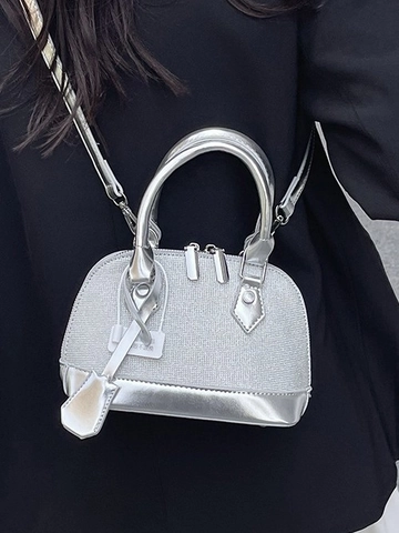 Borsa a Conchiglia Argento Metallizzato da Donna Borsa a Tracolla in Pelle PU Mini Borsa a Mano per Pendolari Quotidiana