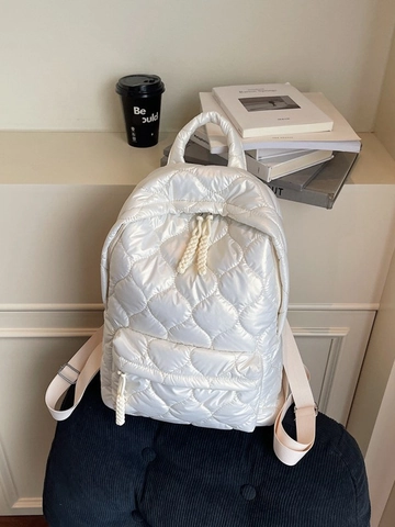 Fashion Large Capacity Quilted Puffer Backpack For Women Lightweight Padded Commuter Shoulder Bag Solid Color Travel Rucksack