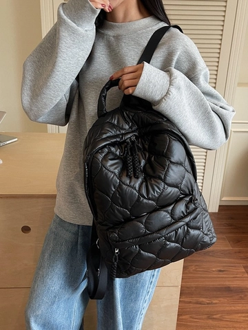 Fashion Large Capacity Quilted Puffer Backpack For Women Lightweight Padded Commuter Shoulder Bag Solid Color Travel Rucksack