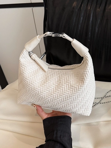 Bolso de Axila de Cuero PU Tejido para Mujer Moda Color Sólido Bolso Hobo Con Hebilla de Metal Bolso de Hombro Versátil
