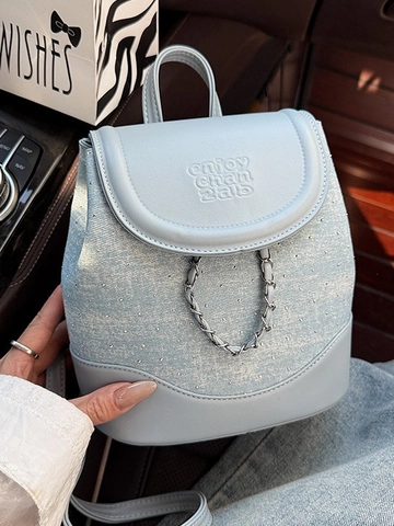 Mode Damen PU Leder Kette Eimer Rucksack Strass Buchstaben Druck Mini Umhängetasche Vielseitige Reise Handtasche