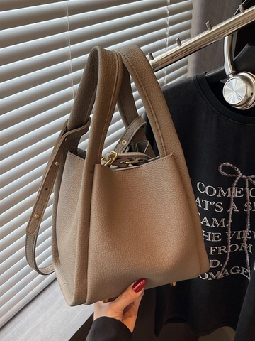Borsa a Secchiello da Donna in Pelle PU con Motivo Litchi Borsa a Mano Casual da Pendolare con Tracolla Singola