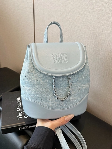 Mode Damen PU Leder Kette Eimer Rucksack Strass Buchstaben Druck Mini Umhängetasche Vielseitige Reise Handtasche