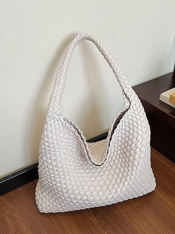 Bolso de Mano Tejido para Mujer Gran Capacidad Cuero PU Bolso de Hombro Bolso de Cubo para Axila Bolso de Moda Casual para Viajes Diarios