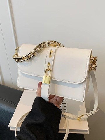 Borsa a Tracolla da Donna Vintage in Pelle PU con Catena Piccola Quadrata Lucchetto alla Moda Borsa a Spalla Postino Tote