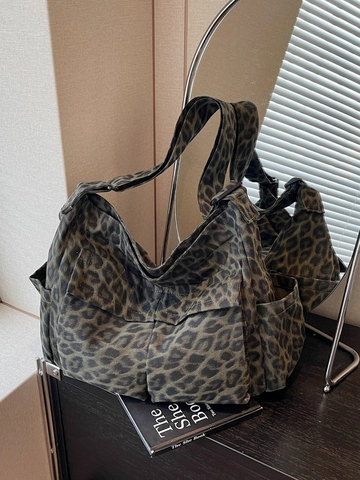 Bolso Tote de Lona con Estampado de Leopardo y Camuflaje de Gran Capacidad Bolso Bandolera Casual para Mujer