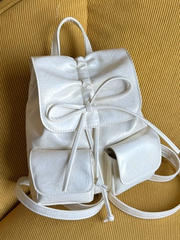 Damen Mode PU Leder Rucksack Mit Schleife Kordelzug Mini Eimer Tasche Koreanische Rüschen Design Schultasche Für Mädchen Täglich Reise Tasche