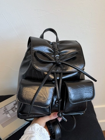 Damen Mode PU Leder Rucksack Mit Schleife Kordelzug Mini Eimer Tasche Koreanische Rüschen Design Schultasche Für Mädchen Täglich Reise Tasche