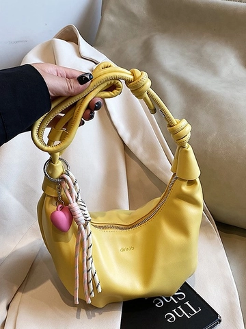 Borsa Sottobraccio Hobo in Pelle PU Plissettata da Donna Tracolla con Nodo Ruched Borsa a Spalla con Ciondolo a Cuore Pendolare