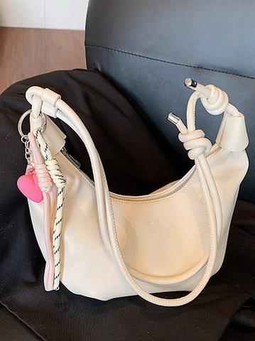 Borsa Sottobraccio Hobo in Pelle PU Plissettata da Donna Tracolla con Nodo Ruched Borsa a Spalla con Ciondolo a Cuore Pendolare