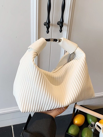 Ruched PU Leather Shoulder Bag Pleated Crossbody Underarm Hobo Bag With Metal Buckle Zip Closure Casual Fashion Handbag