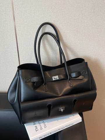 Sac Fourre-tout en Cuir PU Grande Capacité pour Femmes Poches Multiples Avec Sous-sac Verrou Métallique Sac à Bandoulière de Bureau Noir