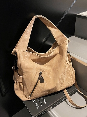 Borsa Tote in Pelle PU alla Moda Grande Capacità Texture Increspata Borsa a Tracolla per il Pendolarismo Urbano