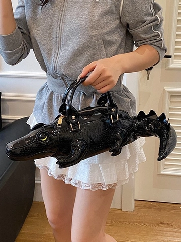 Trendy 3D Crocodile Shaped Handbag Funny Animal Design PU Leather Embossed Crossbody Bag For Women Street Style Shoulder Bag
