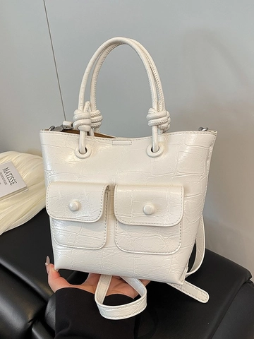 Sac à Main Vintage en Cuir PU à Relief Crocodile pour Femmes Sac Cabas à Poignée à Nœud Avec Bandoulière Mode