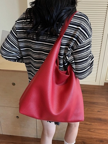 Bolso Tote de Cuero PU de Gran Capacidad para Mujer Urbano Simple Color Sólido Bolso de Hombro para Viaje Diario de Mano