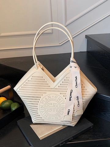 Borsa Tote da Donna in Pelle PU con Perforazioni Grande Capacità Taglio Laser Traforata Borsa a Tracolla con Nastro per Ufficio