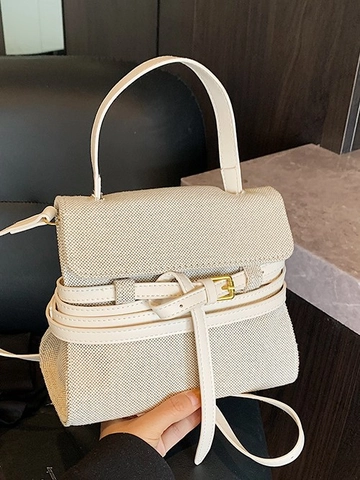 Bolso Bandolera de Lona y Cuero PU de Moda para Mujer Color de Contraste Bolso de Mano Vintage Bolso Cuadrado Pequeño para Viaje Diario Bolso de Hombro