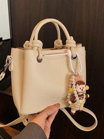 Borsa a Secchiello in Pelle PU da Donna Motivo Lychee Con Manico a Nodo e Tracolla Rimovibile Borsa Tote Casual Quotidiana