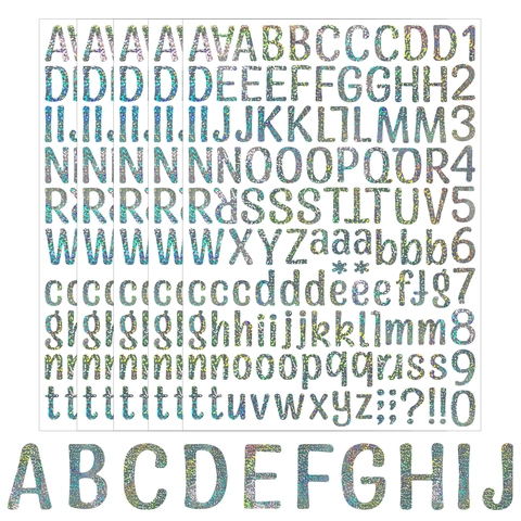 Set di Adesivi Olografici Laser con Lettere e Numeri DIY Scrapbooking Journal Etichette Decorative Simboli