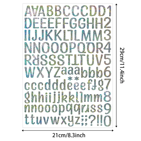 Set di Adesivi Olografici Laser con Lettere e Numeri DIY Scrapbooking Journal Etichette Decorative Simboli