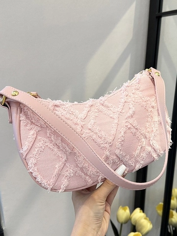 Borsa Sottobraccio Denim Patchwork da Donna a Rombi Bordo Sfilacciato Borsa a Spalla Moda Estiva Pendolare Piccola Borsa a Mano