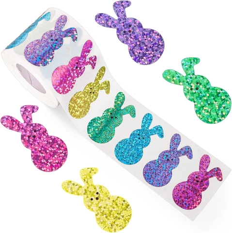 Rotolo Di Adesivi Glitter Con Coniglietto Di Pasqua Laser Multicolore Etichette Sigillanti Per Confezioni Regalo Scrapbooking Fai Da Te