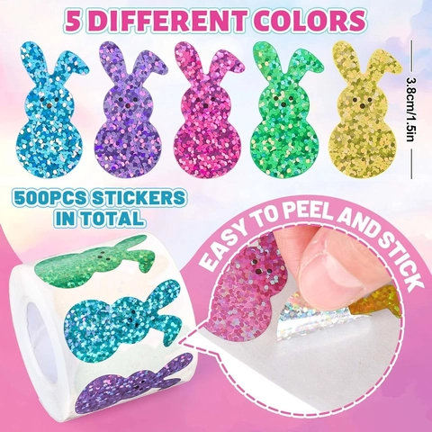 Rotolo Di Adesivi Glitter Con Coniglietto Di Pasqua Laser Multicolore Etichette Sigillanti Per Confezioni Regalo Scrapbooking Fai Da Te
