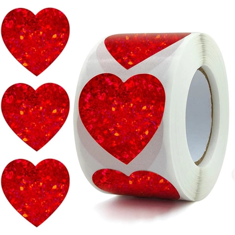 Adesivi Olografici a Cuore Rotolo Etichette Sigillanti a Forma di Cuore Laser per Confezioni Regalo DIY San Valentino Matrimonio