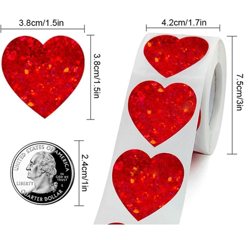 Adesivi Olografici a Cuore Rotolo Etichette Sigillanti a Forma di Cuore Laser per Confezioni Regalo DIY San Valentino Matrimonio
