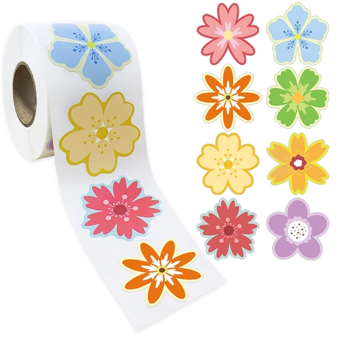 Multicolored Flower Seal Stickers Roll Floral Adhesive Labels For Gift Box Decoration Scrapbooking DIY Stationery Sticker