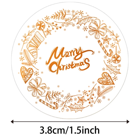 Autocollants Ronds Couronne Merry Christmas Or Étiquettes Papier Couché pour Emballage Cadeau Scellage Enveloppe Décor