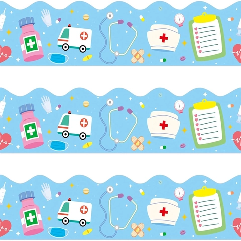 Nurse Day Bulletin Board Border Stickers Medical Theme Cartoon Doctors Nurses Hospital Classroom Office Wall Decorative Adhesive Labels